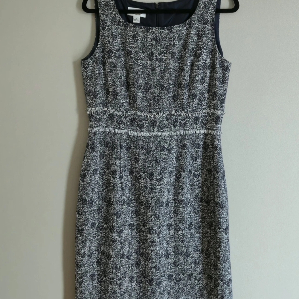 Talbots Women's Blue and White Tweed Fringe Sleeveless Dress Size 10
